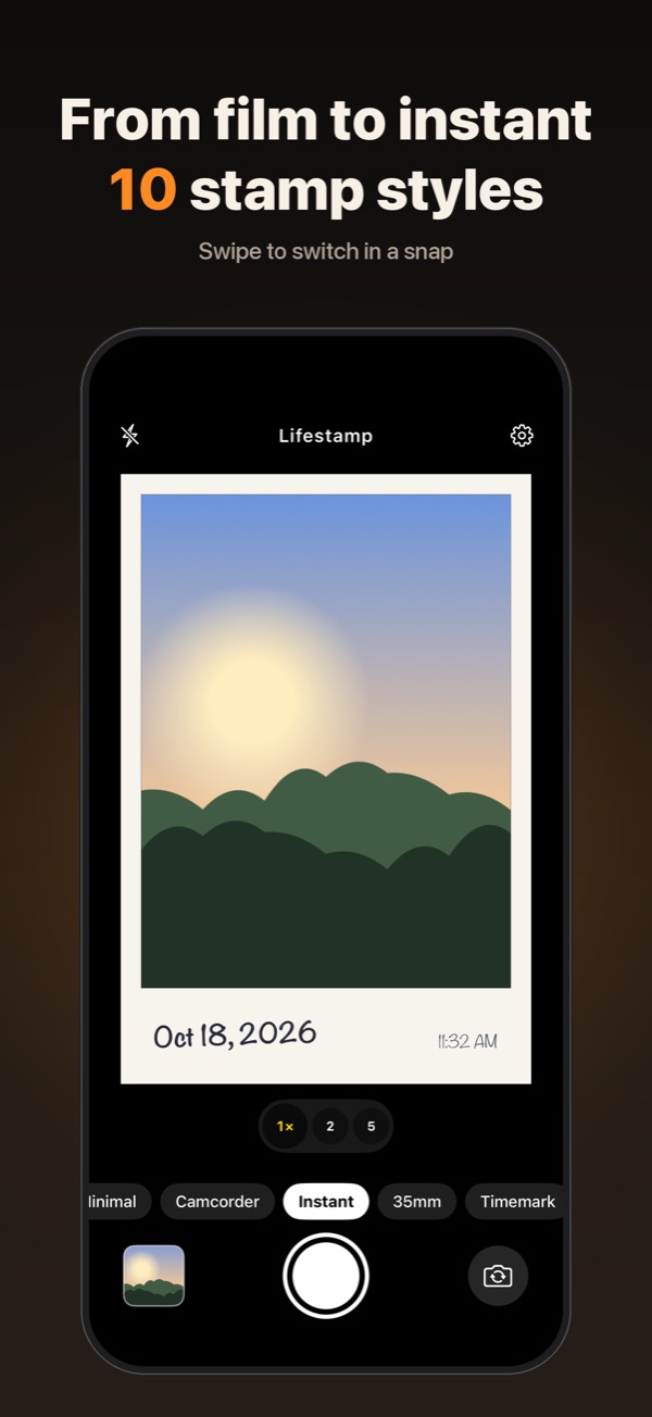 Instant style preview with the date written below a white border