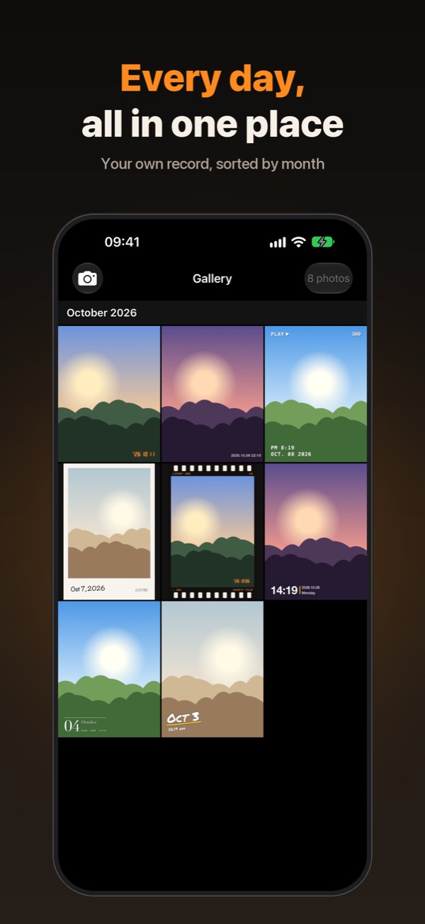 Gallery grid of photos sorted by month