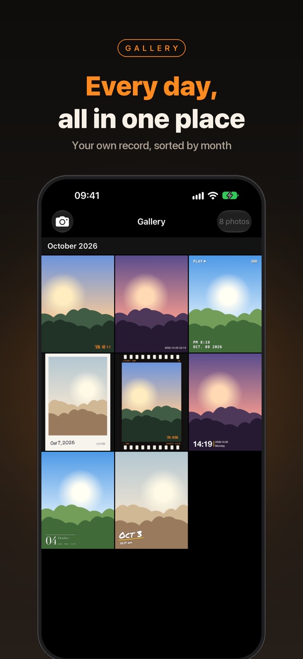 Gallery grid of photos sorted by month